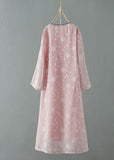 Momentlover Chinese Style Pink Embroideried Patchwork Chiffon Dress Spring LY1725