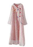 Momentlover Chinese Style Pink Embroideried Patchwork Chiffon Dress Spring LY1725