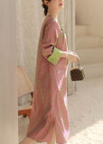 Momentlover Chinese Style Pink O Neck Tasseled Patchwork Print Silk Dresses Spring LY1715