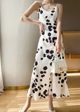 Momentlover Classy Black V Neck Dot Print Silk Maxi Slip Dress Summer LY1727