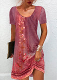 Momentlover Classy Green O-Neck Print Mid Dress Short Sleeve LY1967