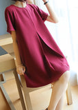 Momentlover Classy Mulberry O-Neck Wrinkled Cotton Mini Dress Summer LY1466