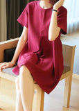 Momentlover Classy Mulberry O-Neck Wrinkled Cotton Mini Dress Summer LY1466
