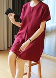 Momentlover Classy Mulberry O-Neck Wrinkled Cotton Mini Dress Summer LY1466