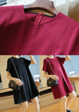 Momentlover Classy Mulberry O-Neck Wrinkled Cotton Mini Dress Summer LY1466