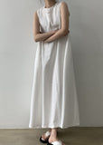 Momentlover Classy White O Neck Patchwork Cotton Maxi Dresses Sleeveless LY1767