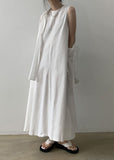 Momentlover Classy White O Neck Patchwork Cotton Maxi Dresses Sleeveless LY1767
