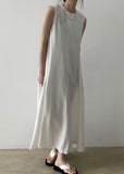 Momentlover Classy White O Neck Patchwork Cotton Maxi Dresses Sleeveless LY1767