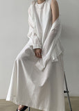 Momentlover Classy White O Neck Patchwork Cotton Maxi Dresses Sleeveless LY1767