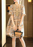 Momentlover Coffee Nail Bead Party Chiffon Long Dress Short Sleeve LY1572