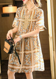 Momentlover Coffee Nail Bead Party Chiffon Long Dress Short Sleeve LY1572