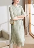 Momentlover Cute Light Green Print Button Tie Waist Chiffon Holiday Maxi Dress Summer LY1747