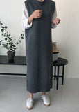 Momentlover DIY Grey O Neck Patchwork Knit Vest Dress Sleeveless LY1779