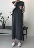 Momentlover DIY Grey O Neck Patchwork Knit Vest Dress Sleeveless LY1779