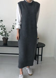 Momentlover DIY Grey O Neck Patchwork Knit Vest Dress Sleeveless LY1779