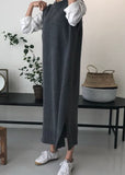 Momentlover DIY Grey O Neck Patchwork Knit Vest Dress Sleeveless LY1779