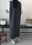 Momentlover DIY Grey O Neck Patchwork Knit Vest Dress Sleeveless LY1779