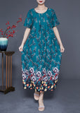Momentlover DIY Peacock Green Oversized Print Wrinkled Silk Maxi Dress Summer LY1924