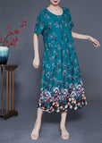 Momentlover DIY Peacock Green Oversized Print Wrinkled Silk Maxi Dress Summer LY1924