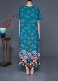 Momentlover DIY Peacock Green Oversized Print Wrinkled Silk Maxi Dress Summer LY1924