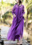 Momentlover DIY Purple O-Neck Neck Tie Patchwork Chiffon Long Holiday Dresses Spring LY1777
