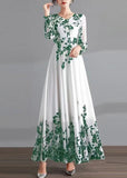 Momentlover DIY Red O-Neck Print Tunic Chiffon Holiday Long Dresses Long Sleeve LY1777