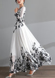 Momentlover DIY Red O-Neck Print Tunic Chiffon Holiday Long Dresses Long Sleeve LY1777