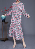 Momentlover DIY Ruffled Lace Up Print Silk Long Dress Spring LY1917