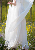 Momentlover Diy White V Neck Wrinkled Patchwork Chiffon Dresses Summer LY1697