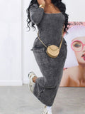Momentlover Imitation Denim Side Pocket Slit Dress BO567