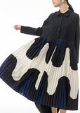Momentlover Elegant Apricot Peter Pan Collar Patchwork Wrinkled Button Cotton Maxi Dresses Long Sleeve LY1265