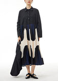 Momentlover Elegant Apricot Peter Pan Collar Patchwork Wrinkled Button Cotton Maxi Dresses Long Sleeve LY1265