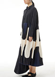 Momentlover Elegant Apricot Peter Pan Collar Patchwork Wrinkled Button Cotton Maxi Dresses Long Sleeve LY1265
