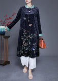 Momentlover Elegant Black Print Patchwork Silk Velour Vacation Dresses Spring LY1767