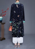Momentlover Elegant Black Print Patchwork Silk Velour Vacation Dresses Spring LY1767