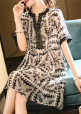 Momentlover Elegant Black V Neck Print Vacation Chiffon Maxi Dresses Summer LY1496