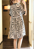 Momentlover Elegant Black V Neck Print Vacation Chiffon Maxi Dresses Summer LY1496