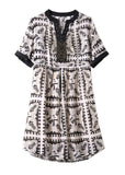 Momentlover Elegant Black V Neck Print Vacation Chiffon Maxi Dresses Summer LY1496
