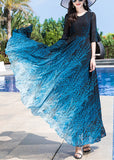Momentlover Elegant Blue O-Neck Print Party Chiffon Long Dress Half Sleeve LY1776