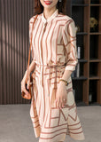 Momentlover Elegant Light Coffee O-Neck Striped Side Open Silk Maxi Dress Half Sleeve LY1756