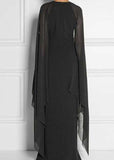 Momentlover Fashion Black Asymmetrical Patchwork Cape Chiffon Dress Summer LY1967