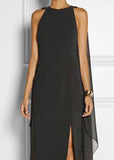 Momentlover Fashion Black Asymmetrical Patchwork Cape Chiffon Dress Summer LY1967