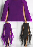 Momentlover Fashion Black Asymmetrical Patchwork Cape Chiffon Dress Summer LY1967