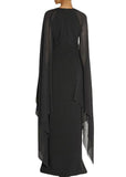 Momentlover Fashion Black Asymmetrical Patchwork Cape Chiffon Dress Summer LY1967
