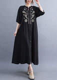 Momentlover Fashion Black Embroideried Lace Up Cotton Maxi Dress Summer LY1549