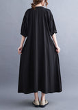 Momentlover Fashion Black Embroideried Lace Up Cotton Maxi Dress Summer LY1549