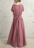 Momentlover Fashion Pink Bow Wrinkled Patchwork Cotton Dress Summer LY1759