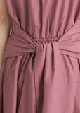 Momentlover Fashion Pink Bow Wrinkled Patchwork Cotton Dress Summer LY1759