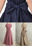 Momentlover Fashion Pink Bow Wrinkled Patchwork Cotton Dress Summer LY1759