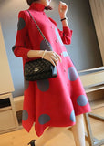 Momentlover Fashion Red Stand Collar Dot Print Side Open Holiday Dresses Spring LY1497